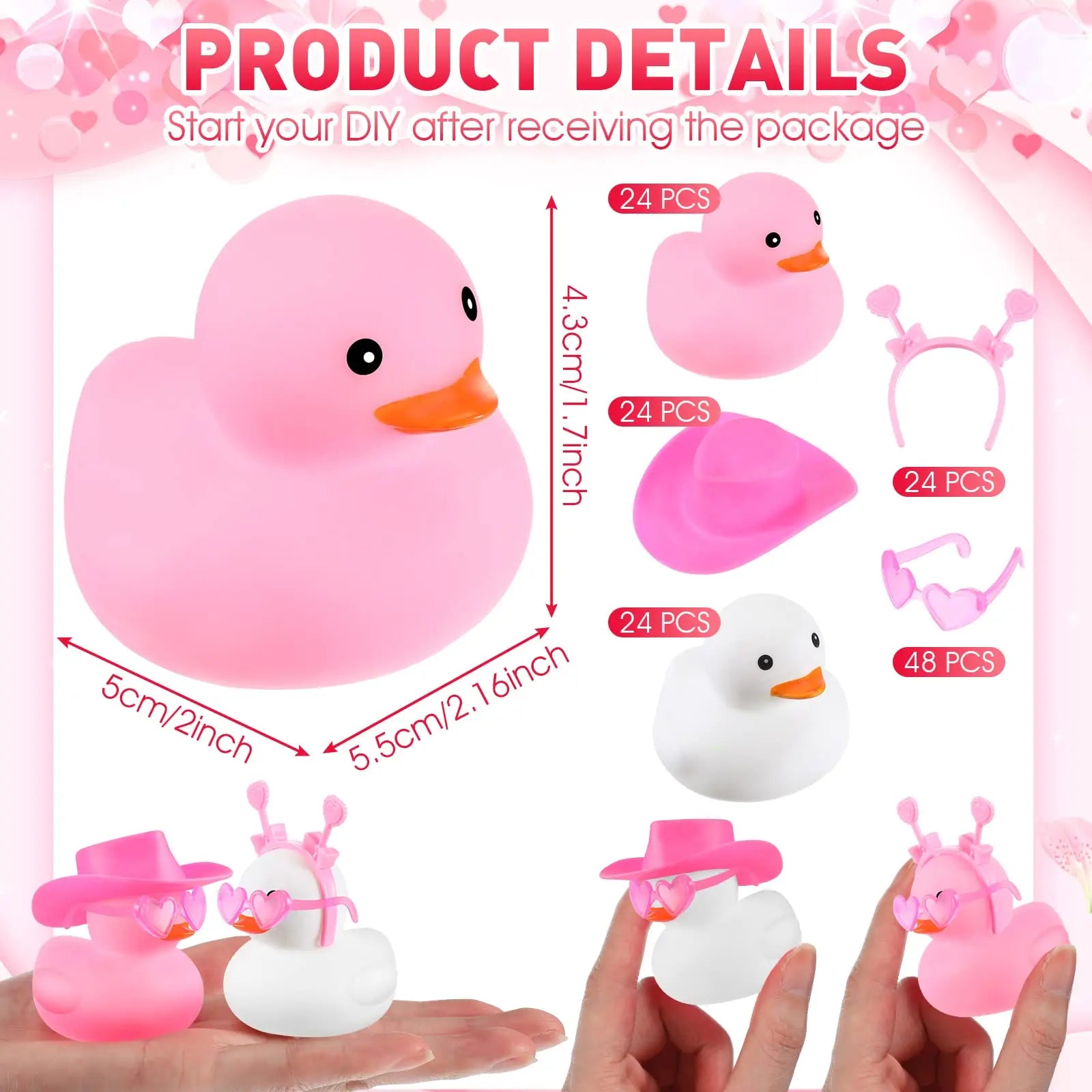 CowLost | product_id-24-48-pcs-2-inch-valentines-day-rubber-ducks-bath-toys-party-decorations |2