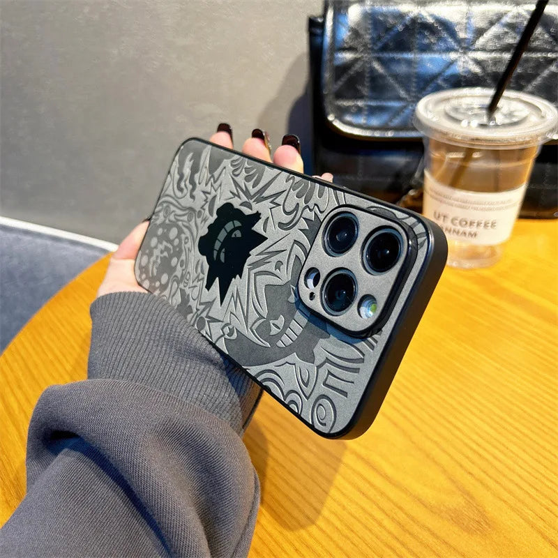 CowLost | cute-cartoon-gengar-laser-embossed-leather-texture-shockproof-phone-case-for-iphone-11-to-17-pro-max |4