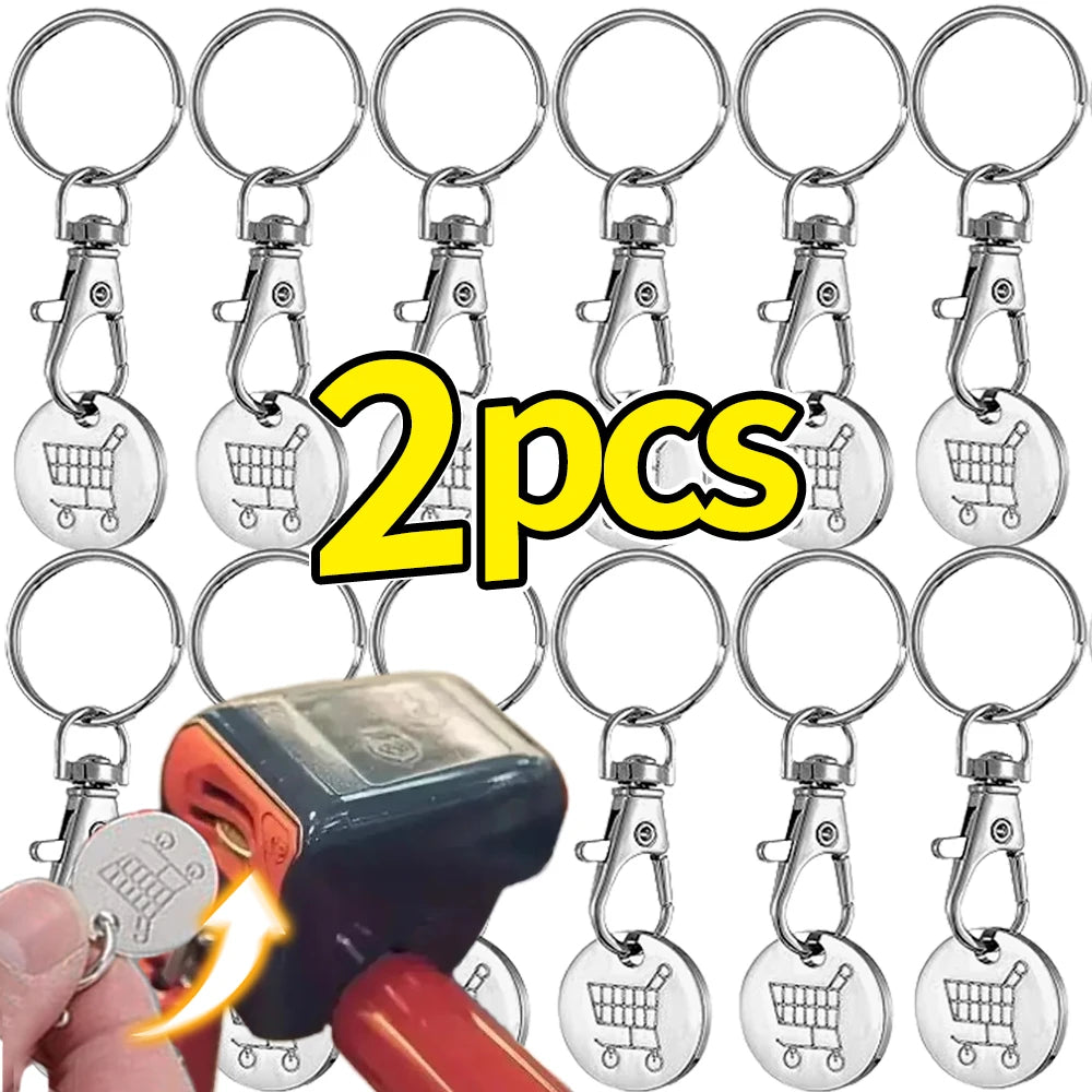 1/6Pcs Stainless Steel Trolley Tokens Keychains Portable Shopping Cart Key Rings Decoration