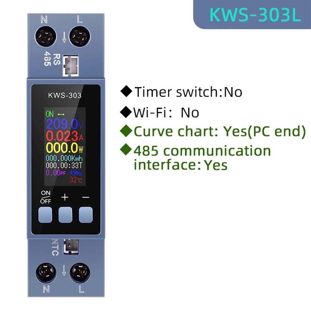 KWS-303 8-in-1 Multifunctional Din Rail Power Meter Smart Switch 85-290V AC Energy Meter
