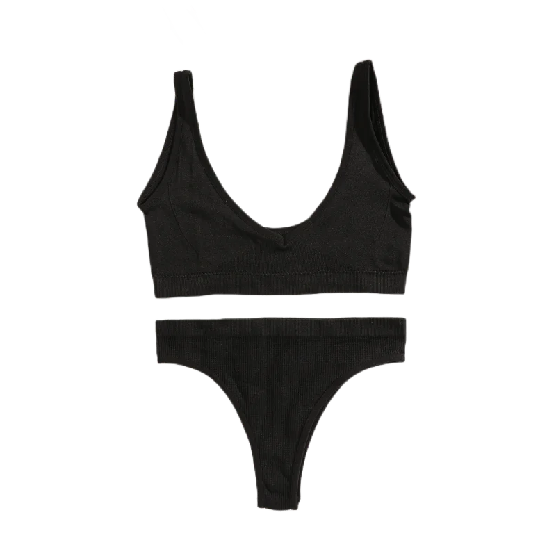 CowLost | product_id-seamless-women-s-lingerie-set-small-cup-push-up-bra-low-waist-ribbed-v-neck-thong |2