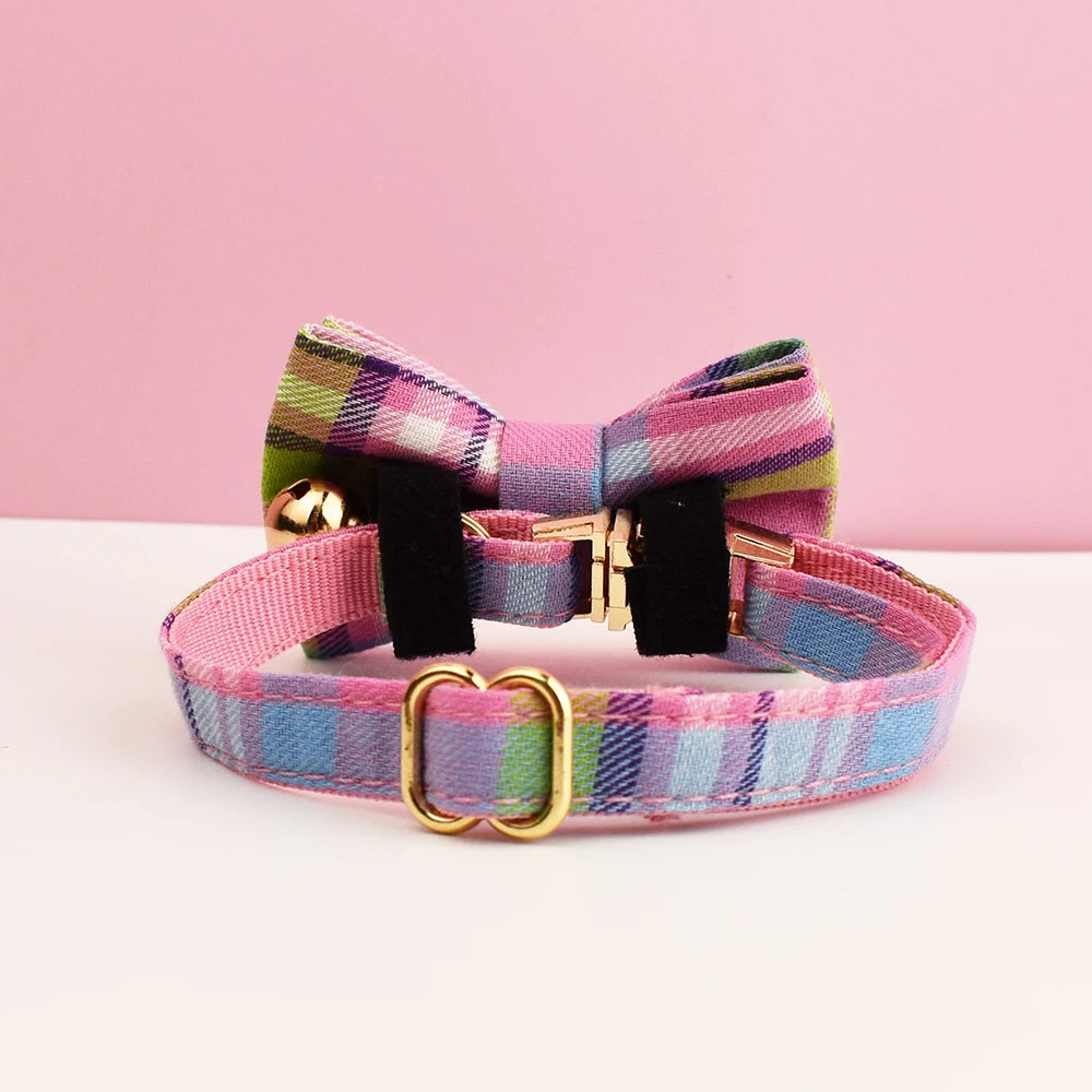 CowLost | cat-furniture-adjustable-plaid-cat-collar-with-bowknot-and-bell |4