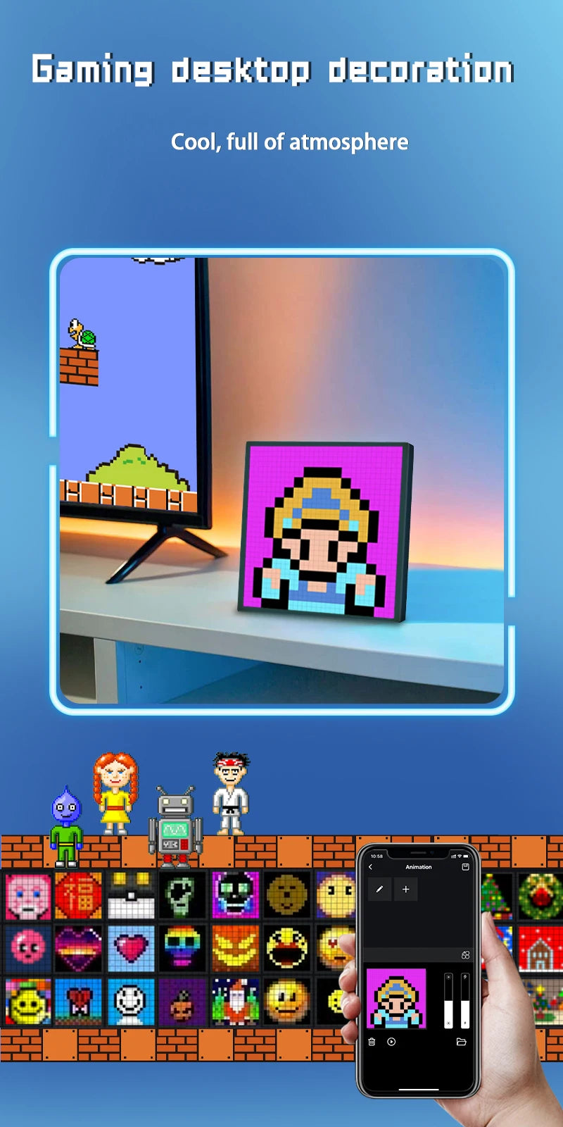 Mexllex RGB USB Smart LED Matrix Pixel Display Panel with APP Control for Text, Car Sign, and Night Light