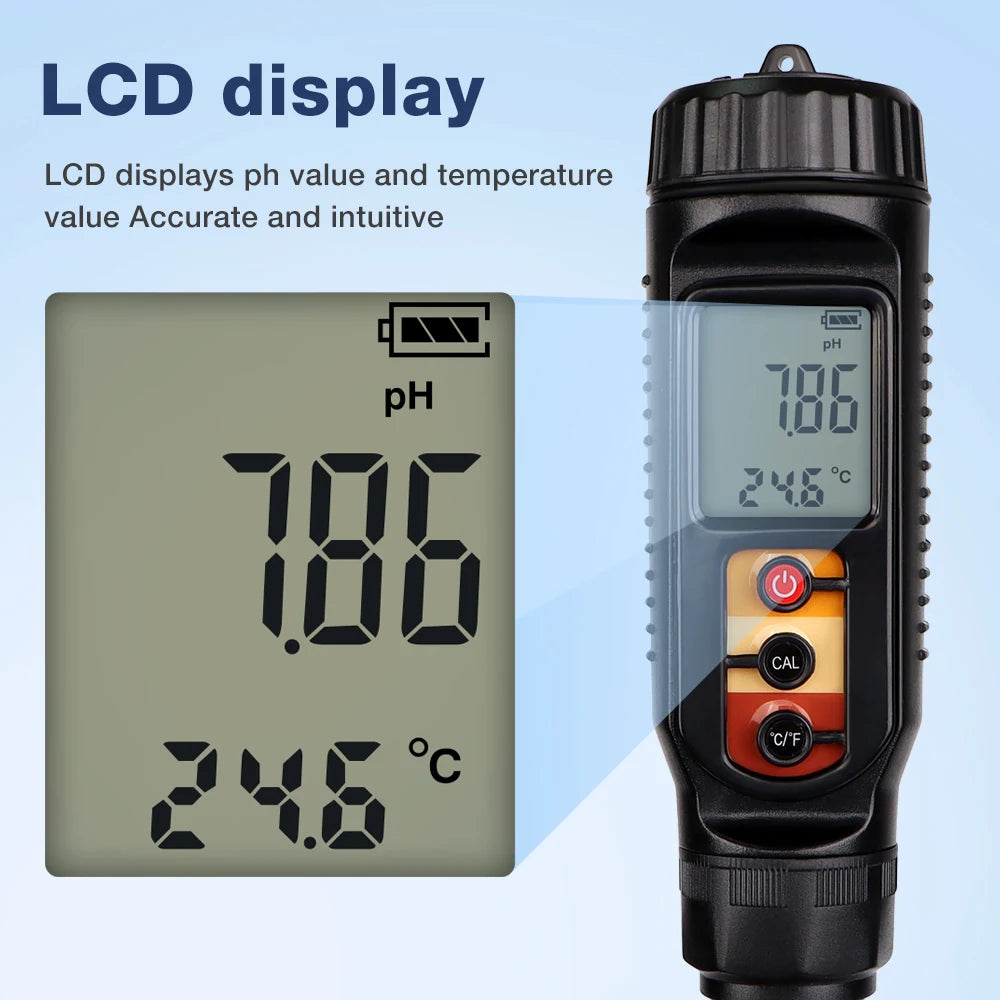 LCD Digital PH Meter 0.00-14.00 Handheld Soil, Food, Dough Acidity Tester for Fruit, Cheese, Meat, Skin