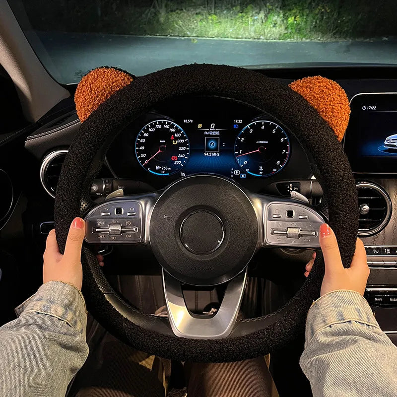 CowLost | winter-warm-soft-plush-cartoon-bear-ear-car-interior-accessories |4