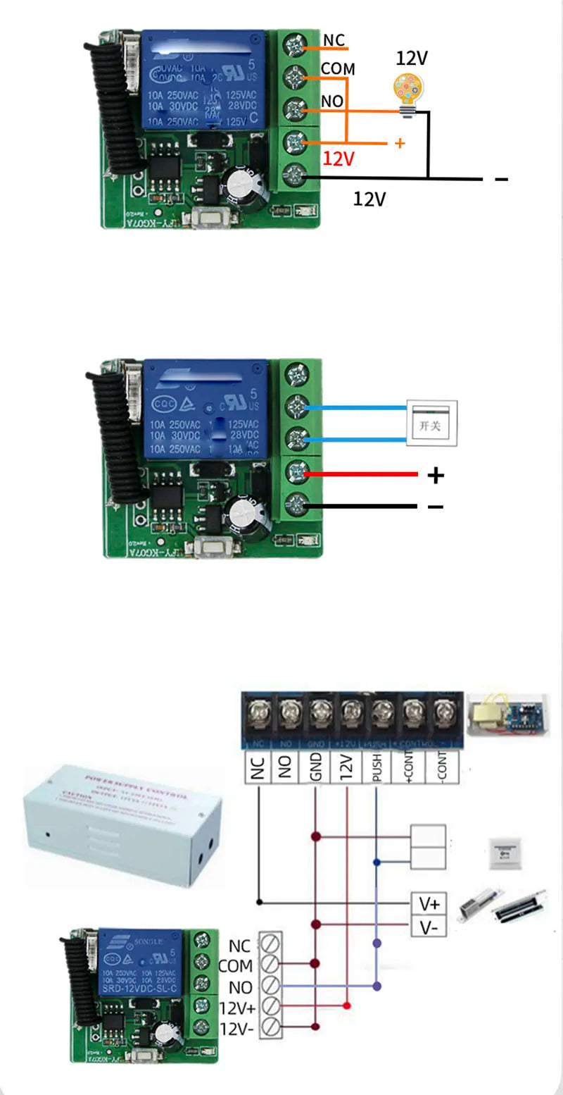 CowLost | fan-remote-controls-product_id-433mhz-dc-12v-wireless-rf-10a-remote-control-switch-receiver-transmitter-for-electromagnetic-lock-led-light |5