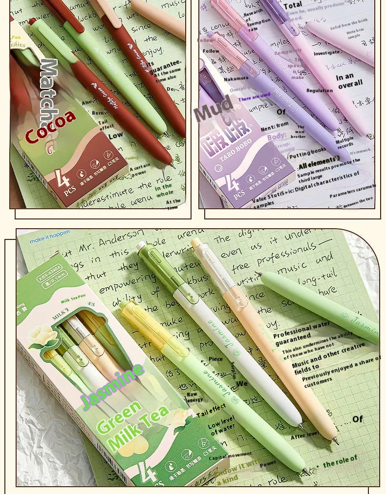 CowLost | product_id-4pcs-milk-tea-gel-pens-set-assorted-retractable-0-5mm-rollerball-for-fast-dry-note-taking-exams |19