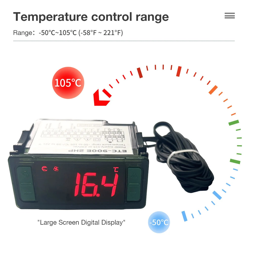 LCD Temperature Controller AC115/230V Thermostat Relay for Heating Cooling Incubator Freezer