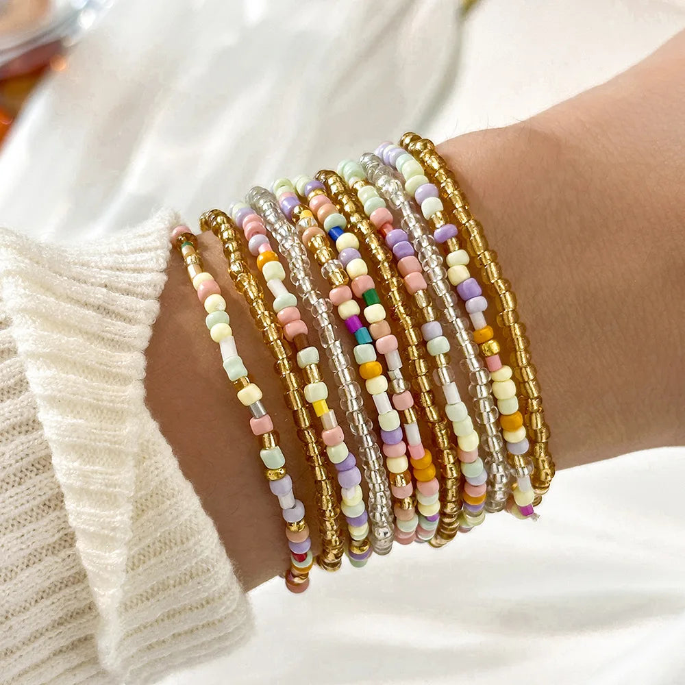 CowLost | elastic-beaded-bracelets-bohemian-colorful-beads-stretchy-strand-chain-bangle-girls-summer-beach-party-vacation-jewelry |1