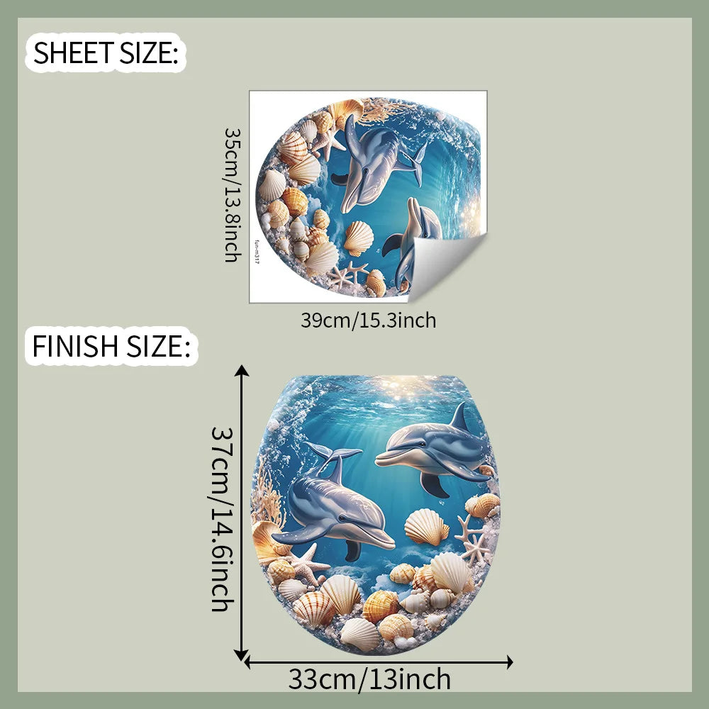 1pc Ocean Dolphin Shell Bathroom Toilet Sticker Decorative