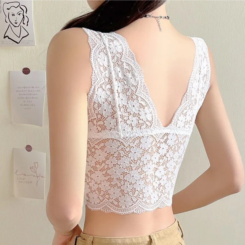 CowLost | product_id-women-s-lace-wire-free-padded-deep-v-neck-bralette-tank-top |2