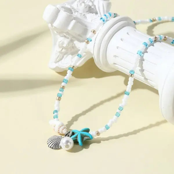 CowLost | bohemian-mixed-color-rice-beads-necklace-for-women-sea-shell-starfish-conch-pendant-beaded-clavicle-choker-beach-party-jewelry |7