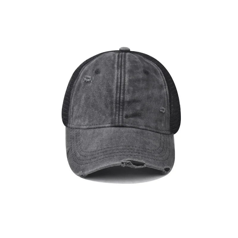 CowLost | washed-cotton-mesh-breathable-baseball-cap-made-old-ripped-light-board-cap |2