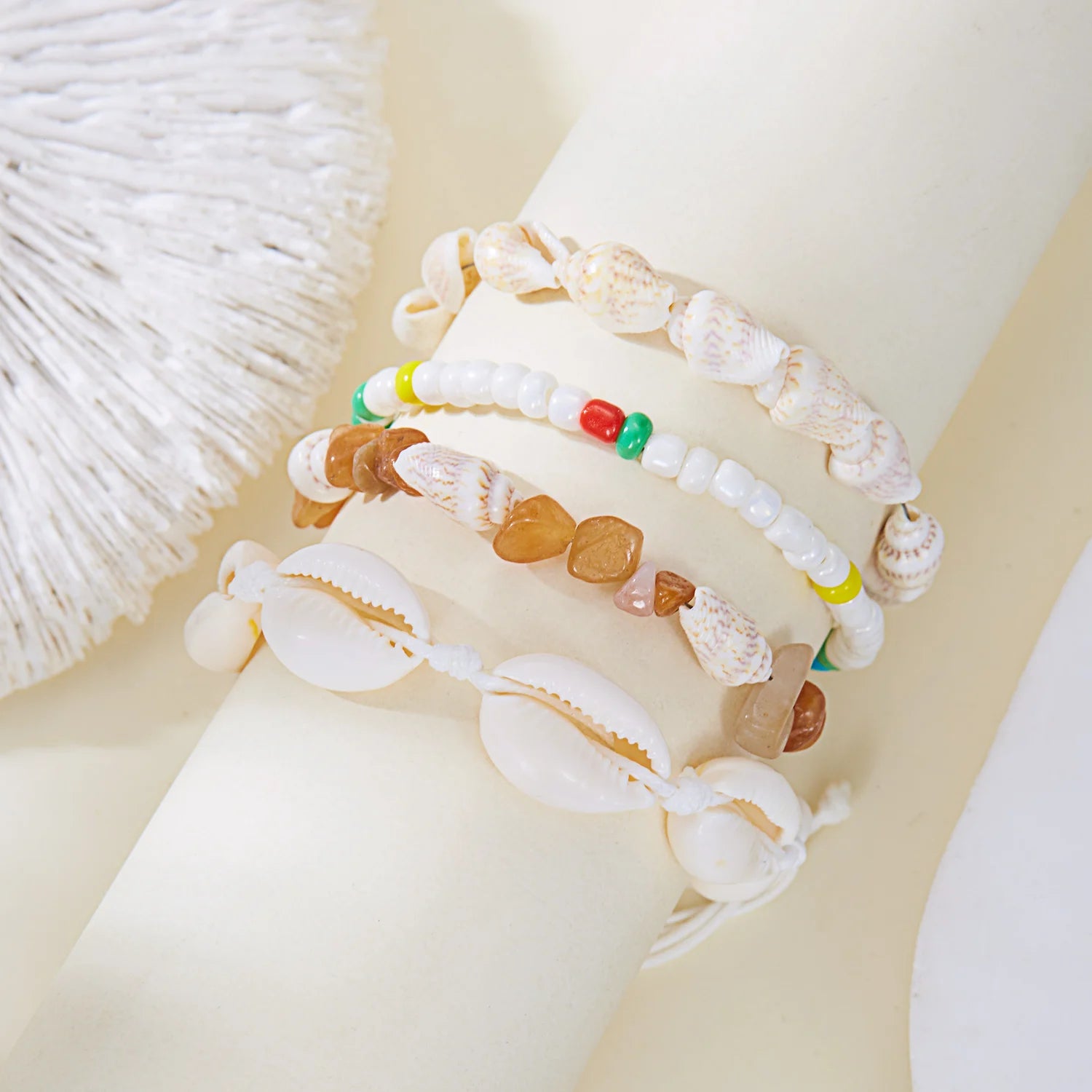 CowLost | 3-pcs-bohemian-starfish-shell-bracelet-for-women-girls-turtle-conch-rice-bead-chain-bangle-summer-beach-party-friendship-jewelry |2