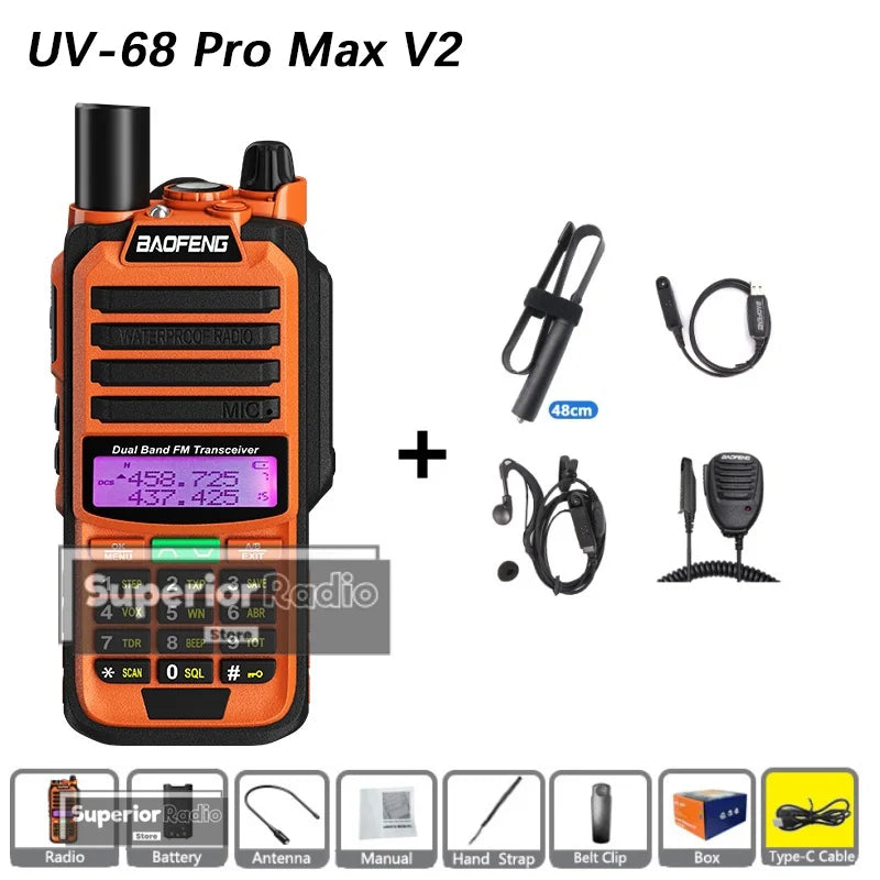 CowLost | mobile-phone-cases-baofeng-uv-68-pro-max-v2-walkie-talkie-ip67-waterproof-usb-c-charger-long-range-fm-radio-128-channels |26