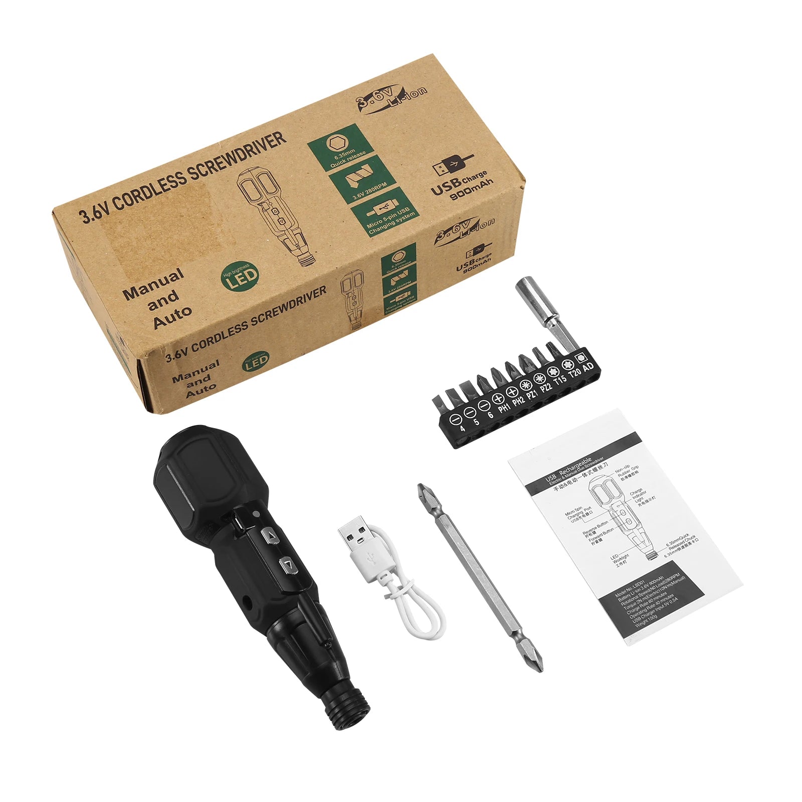 ORIA 9-in-1 Cordless Rechargeable Electric Screwdriver Set with LED Lights