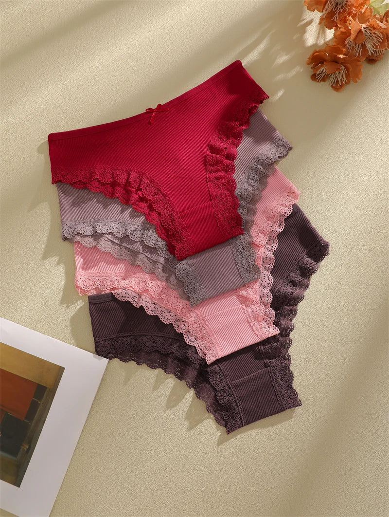 CowLost | activewear-pants-finetoo-4pcs-women-s-cotton-striped-lace-briefs |6