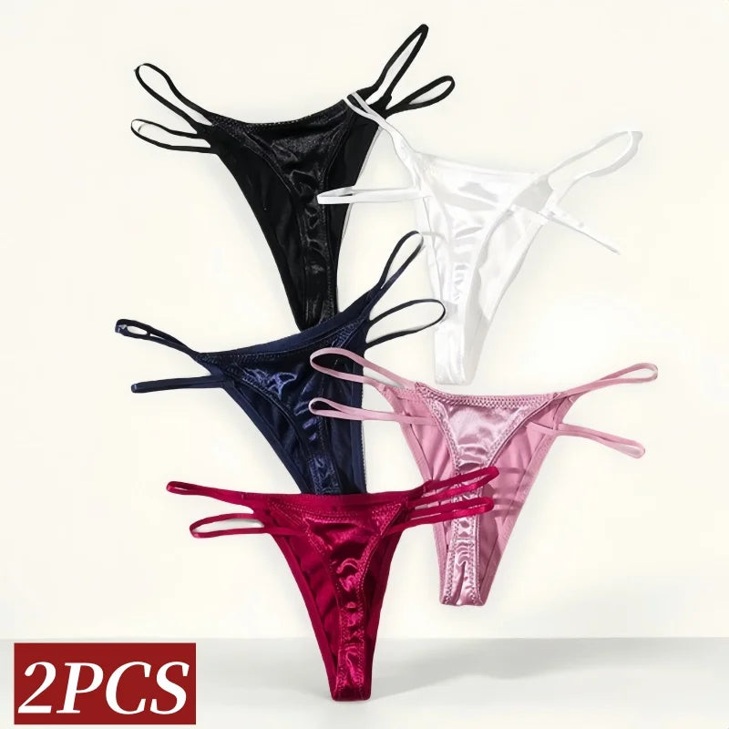 CowLost | product_id-2pcs-women-low-waist-satin-g-string-thongs-solid-color-sexy-panties |2