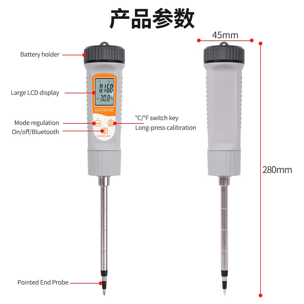 JUANJUAN Tuya Bluetooth 4-in-1 Soil Tester EC TDS CF Temp Digital Soil Nutrient Analyzer for Hydroponics Garden