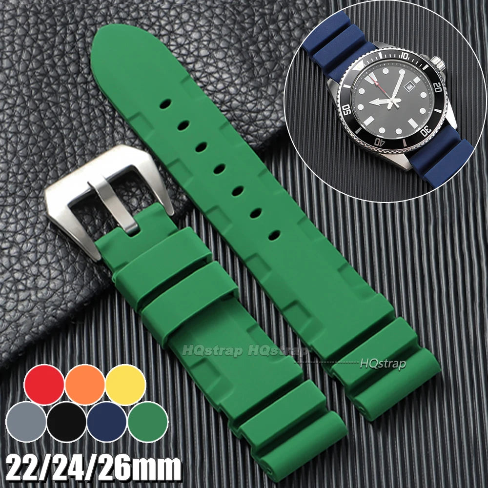 HQstrap 22mm 24mm 26mm Silicone Watch Bands for Panerai Sport Wristband Unisex Rubber Strap