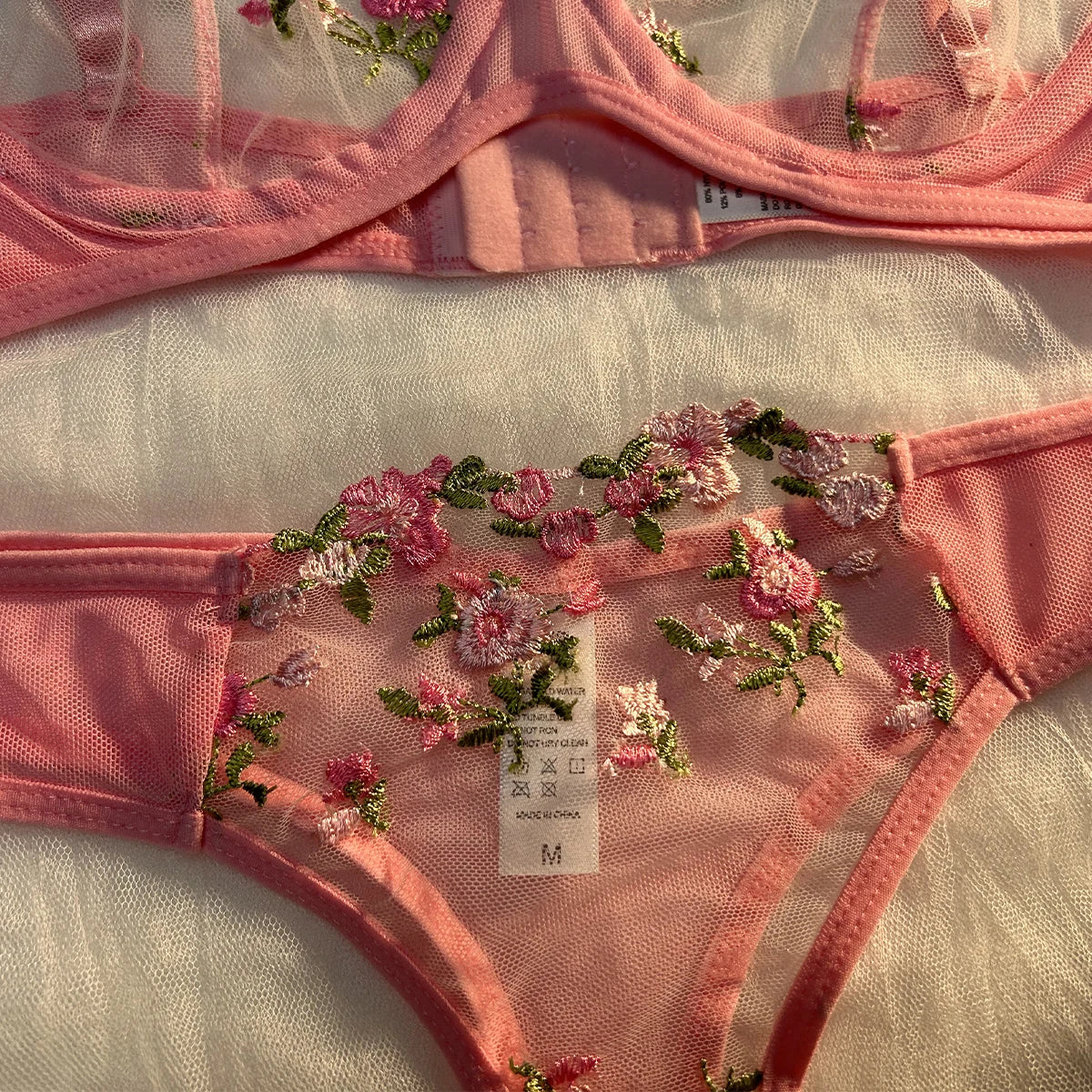 CowLost | pink-sexy-lingerie-woman-lace-transparent-underwear-fairy-embroidery-brief-sets |3