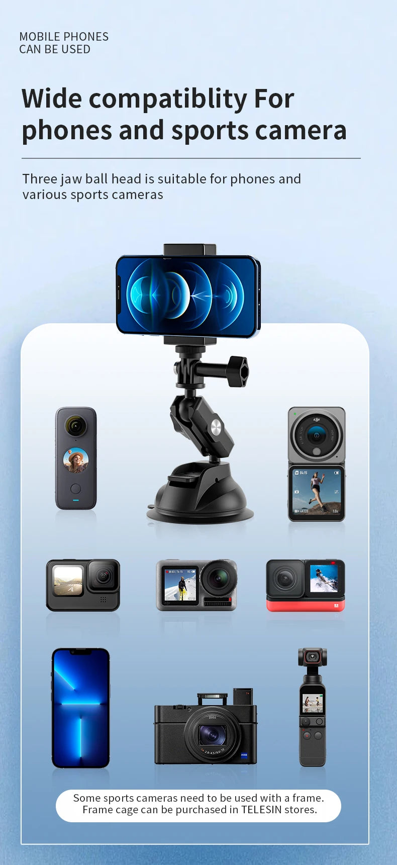 CowLost | telesin-car-phone-action-camera-holder-suction-cup-360-adjustable |14