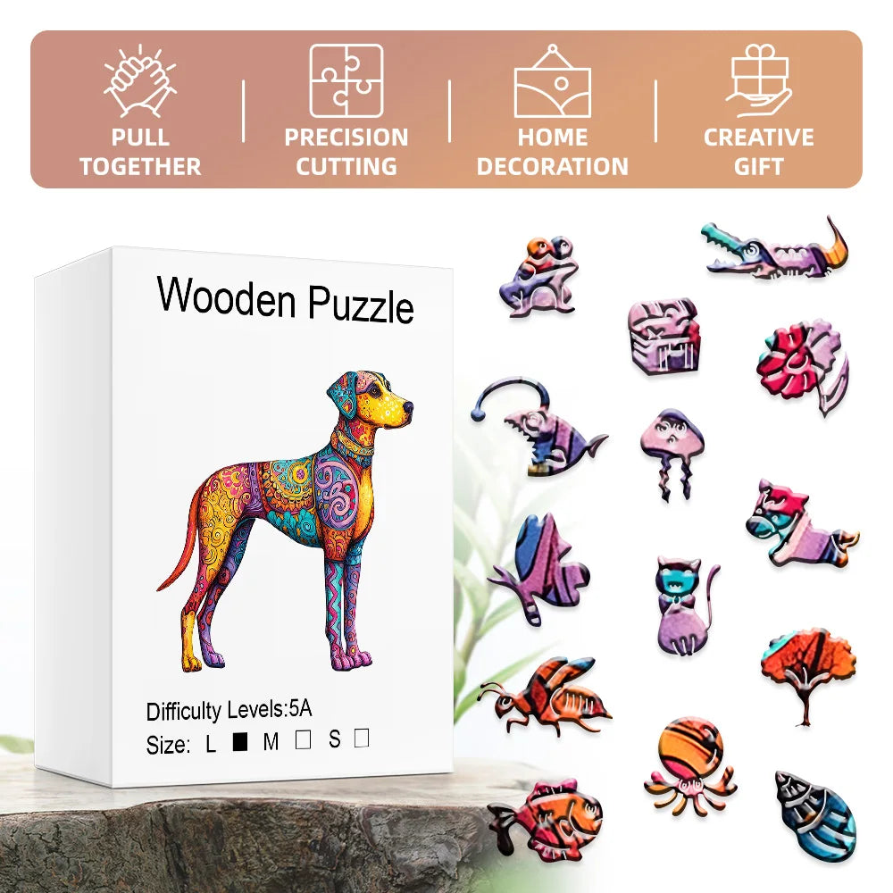 CowLost | product_id-colorful-great-dane-wooden-jigsaw-puzzle-3-sizes-animal-shape-wall-decor |1
