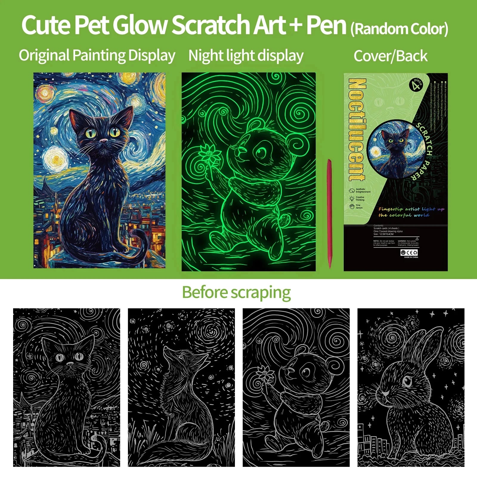 CowLost | product_id-4pcs-a5-diy-scratch-painting-set-cherry-blossoms-classical-buildings-landscapes-animals |21