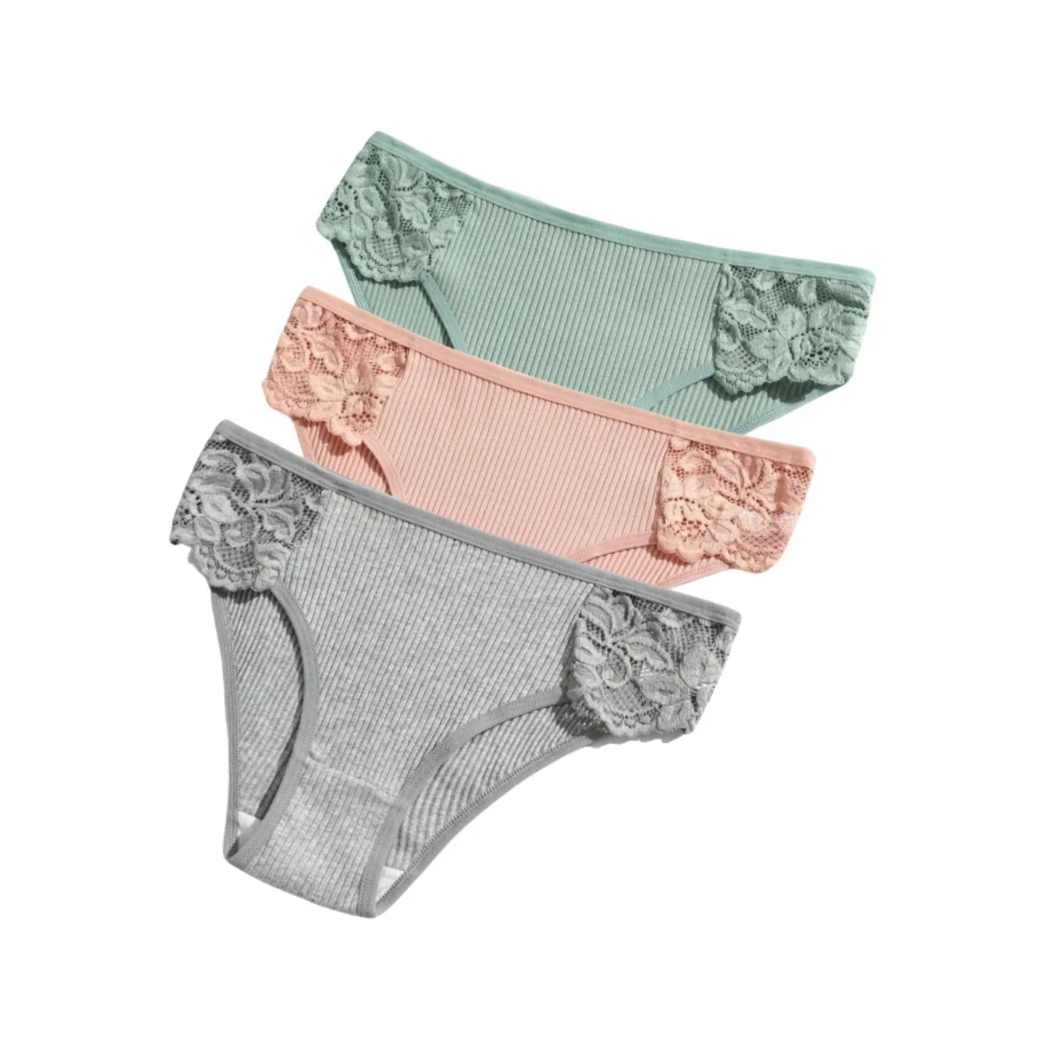 CowLost | product_id-3pcs-womens-cotton-lace-trim-low-rise-breathable-briefs-solid-panties |25