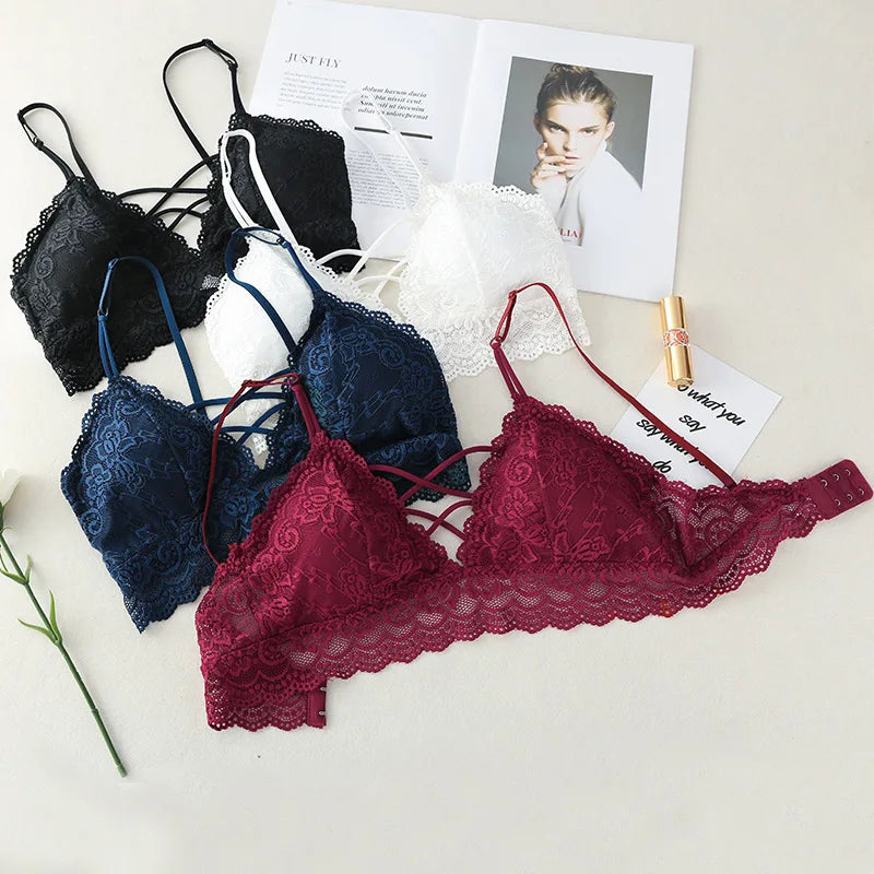 CowLost | product_id-floral-lace-v-neck-padded-non-wire-push-up-bralette-for-women |9