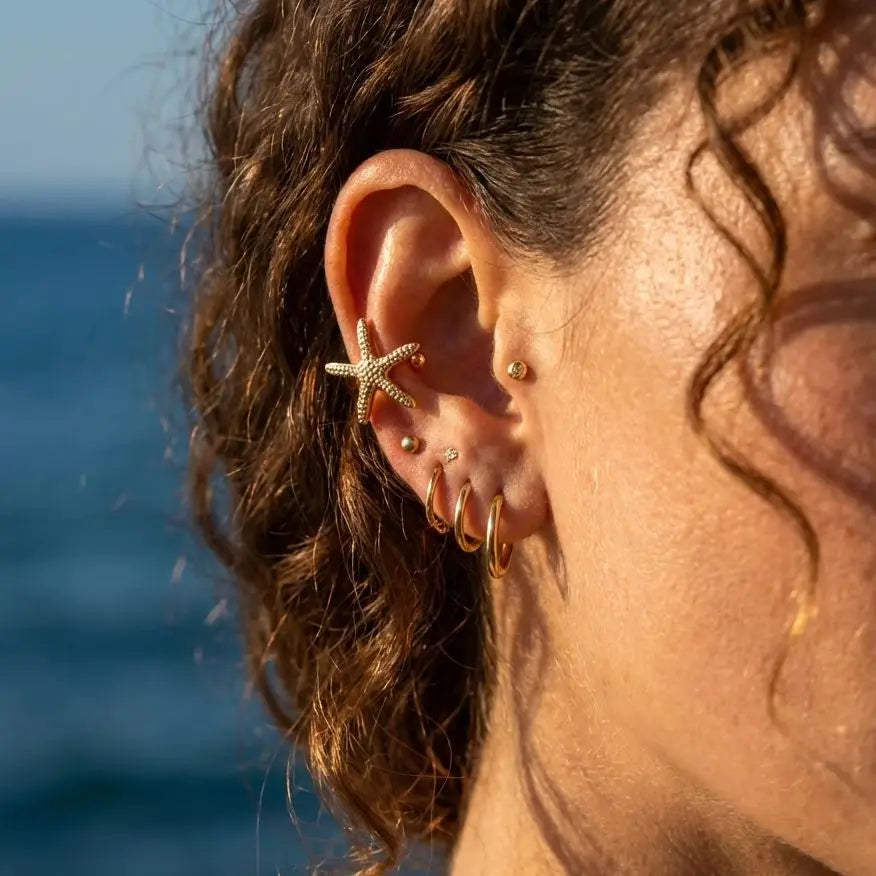 1 PC Simple Metal Starfish Flower Ear Cuff for Women Gold Color Non Piercing Fake Cartilage Earrings