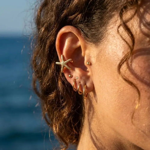 1 PC Simple Metal Starfish Flower Ear Cuff for Women Gold Color Non Piercing Fake Cartilage Earrings