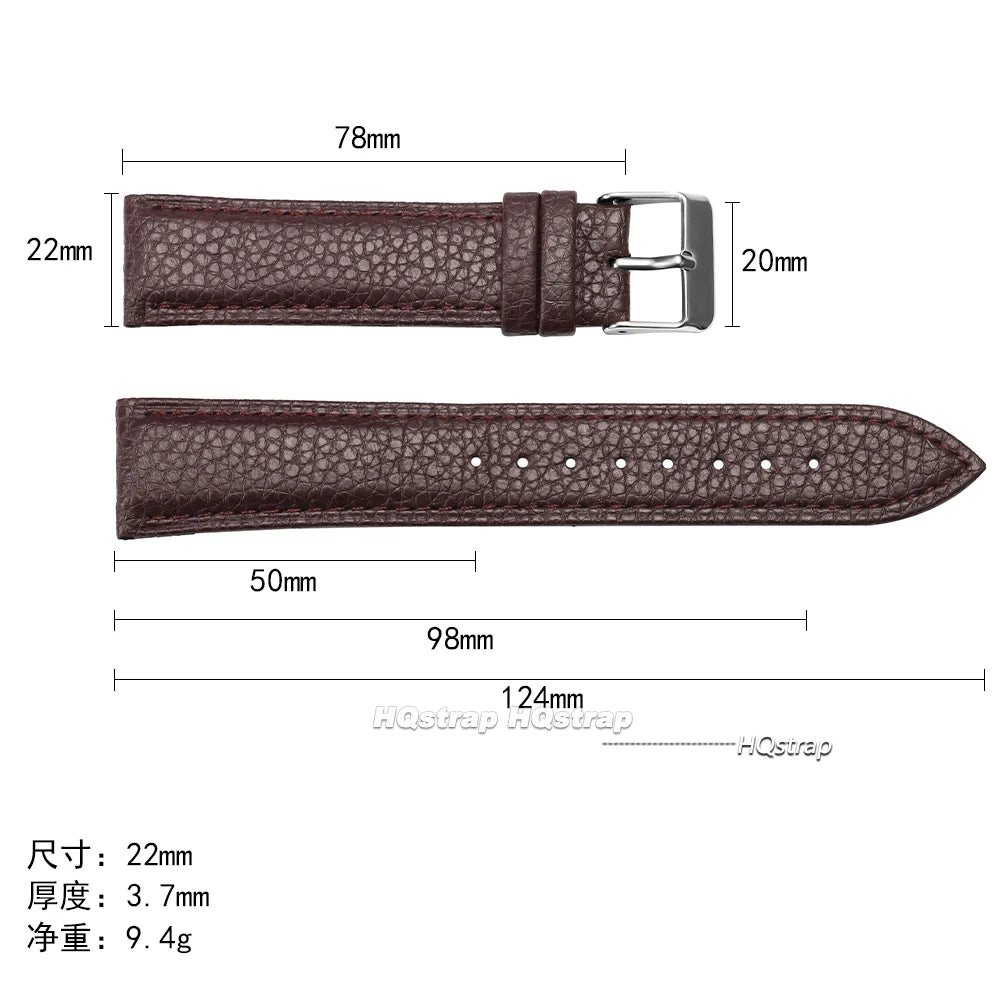 Soft Leather Lychee Pattern Cowhide Watch Strap Replacement 10-22mm