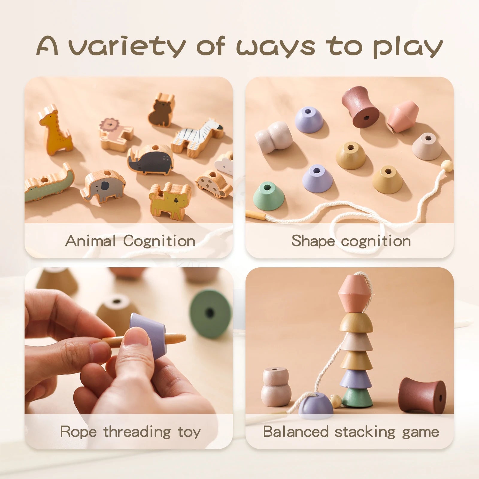 CowLost | baby-transport-accessories-baby-animal-montessori-threading-wooden-educational-toys-blocks |2