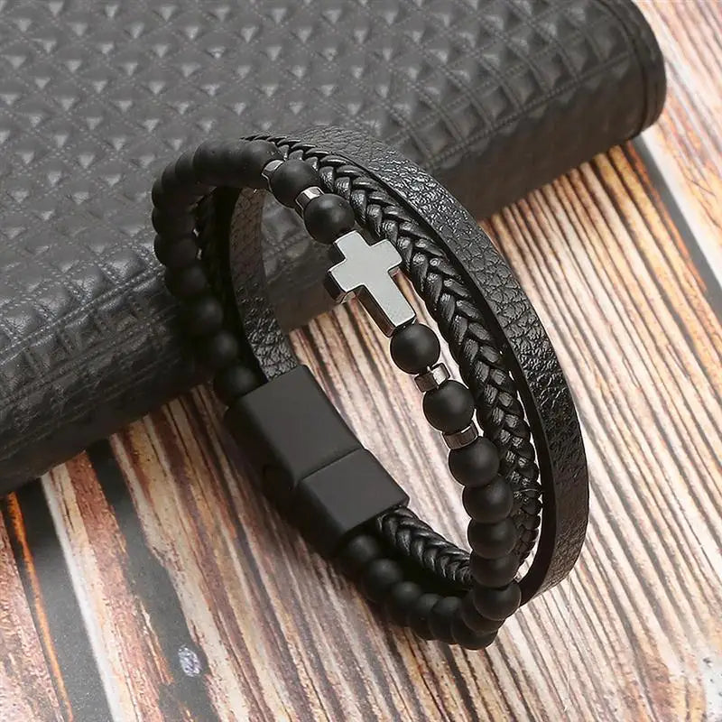 CowLost | fashion-braided-rope-woven-multilayer-leather-men-bracelets-punk-mental-magnet-bangle-for-friend-charm-jewelry-gifts |27