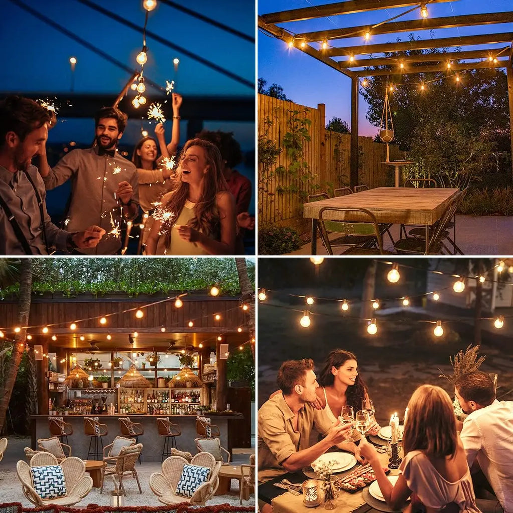 G40 Solar Globe String Lights Outdoor, 8 Modes, USB Charge, Remote, Waterproof for Balcony Wedding