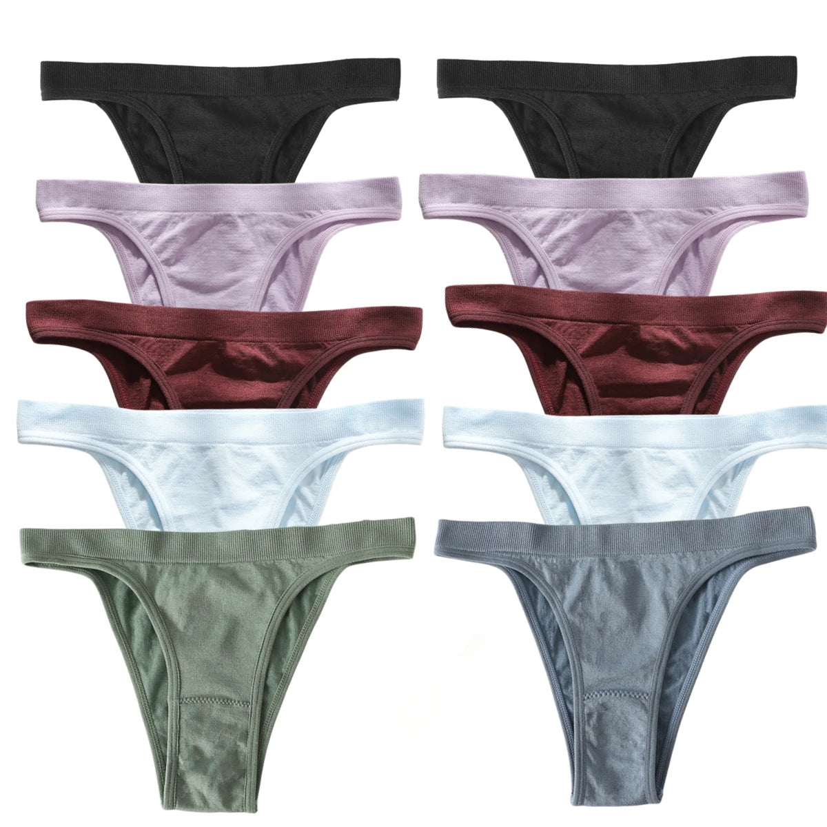 CowLost | product_id-10pcs-womens-seamless-ribbed-high-leg-sports-thong-underwear-set |23
