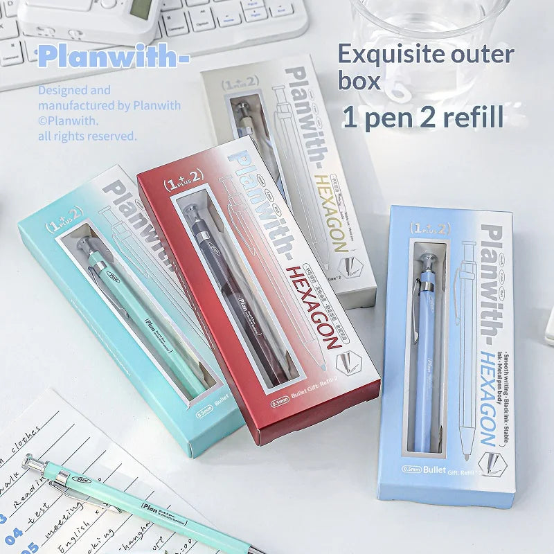 CowLost | product_id-planwith-hexagonal-metal-gel-pen-0-5mm-black-ink-retractable-anti-roll-comfortable-grip |6