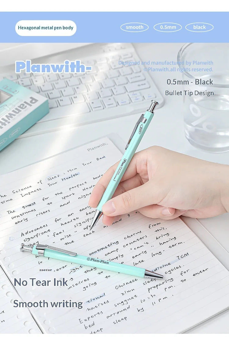 CowLost | product_id-planwith-hexagonal-metal-gel-pen-0-5mm-black-ink-retractable-anti-roll-comfortable-grip |15