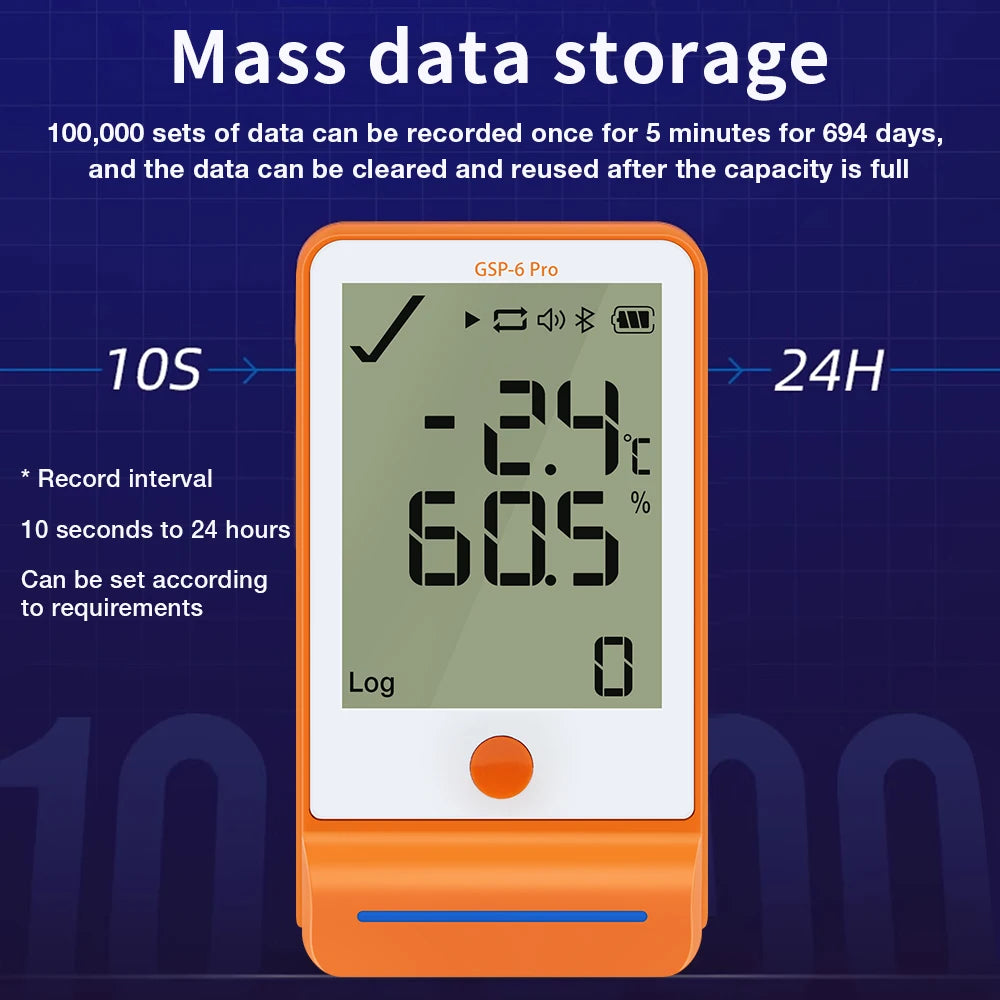 GSP-6Pro Bluetooth USB Temperature Humidity Data Logger 100000 Points LCD Recorder