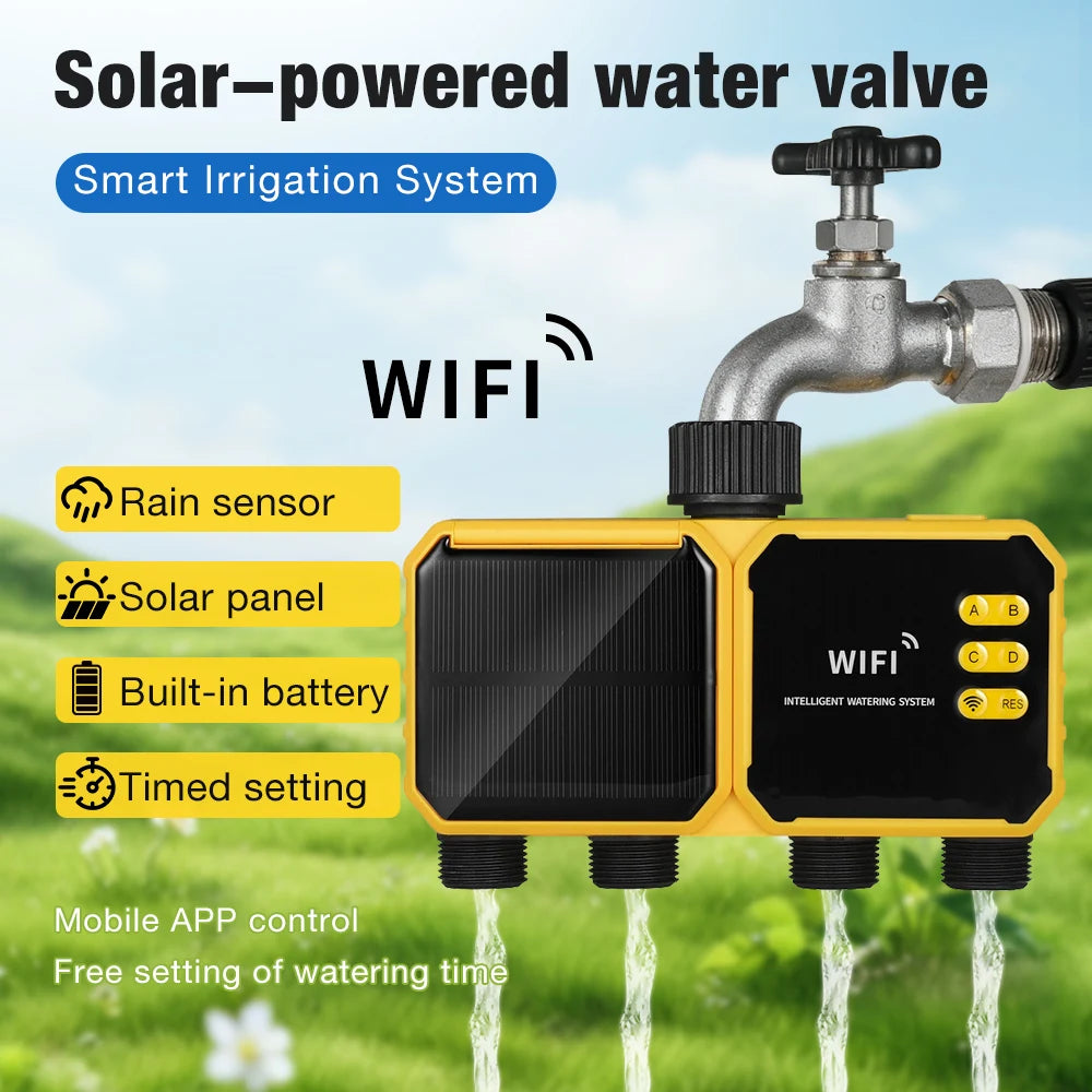WiFi Solar Irrigation Timer 1/2/4 Outlet Smart Watering Controller for Garden Greenhouse