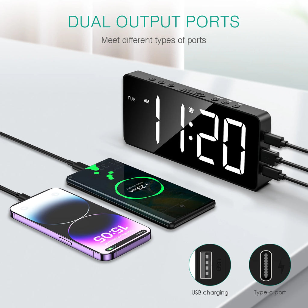 AMIR Digital Alarm Clock Large LED Display with 4 Alarm Modes, Snooze, DST, 12/24H for Bedroom & Office