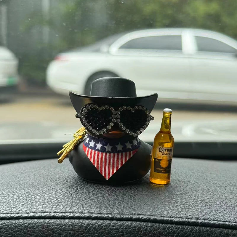 CowLost | 1-set-cowboy-car-rubber-duck-black-duck-decoration-dashboard-with-sun-hat-for-car-dashboard-decorations-1 |6
