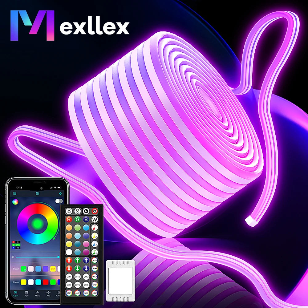 Mexllex RGB LED Neon Rope Lights, Music Sync, App & Remote Control, Waterproof Indoor Outdoor