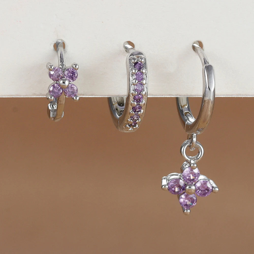 CowLost | business-card-cases-3pcs-trendy-stainless-steel-flower-drop-earrings-set-for-women |16