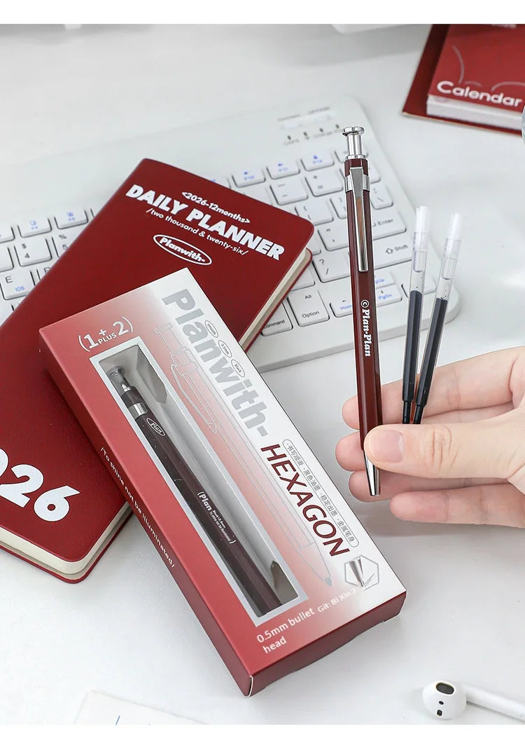 CowLost | product_id-planwith-hexagonal-metal-gel-pen-0-5mm-black-ink-retractable-anti-roll-comfortable-grip |20