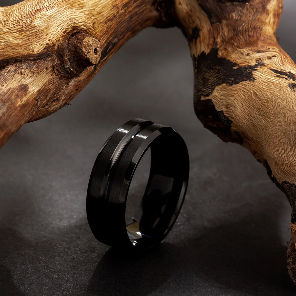 Titanium Steel Frosted Middle Groove Ring Adjustable Size 5-14 Unisex Jewelry Gift