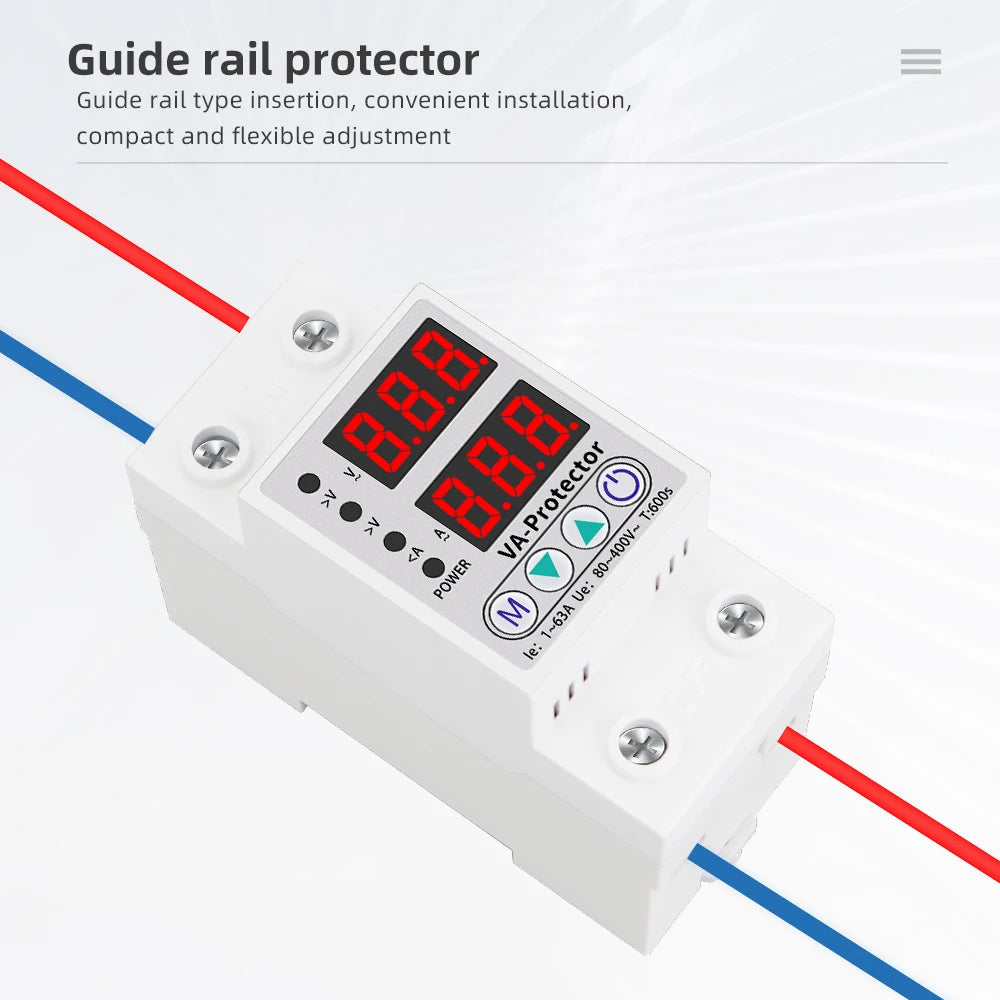 40A/63A Adjustable Digital Voltage Relay 220V Circuit Breaker Surge Protector Over & Under Current Protection