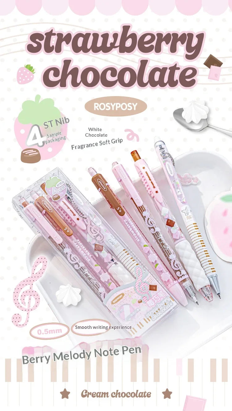 CowLost | product_id-2026-rosyposy-0-5mm-retractable-gel-pen-aesthetic-strawberry-music-notes-design-quick-dry-for-office-exam |6