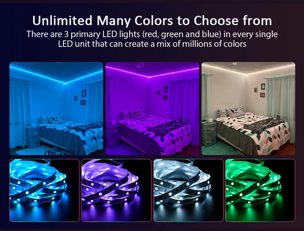 Mexllex RGB LED Strip Light 30M/20M/15M Flexible Tape DC 24V/12V APP & Remote Music Sync